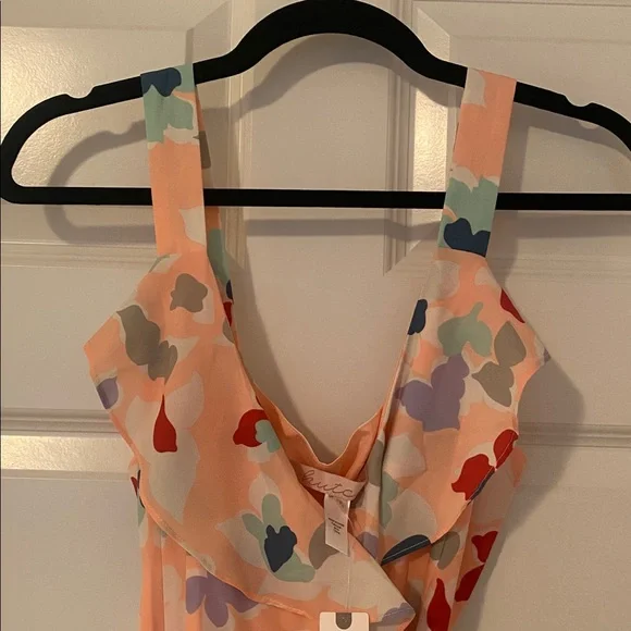NWT. Anthropologie Peach Floral High Low Dress - Picture 2 of 12